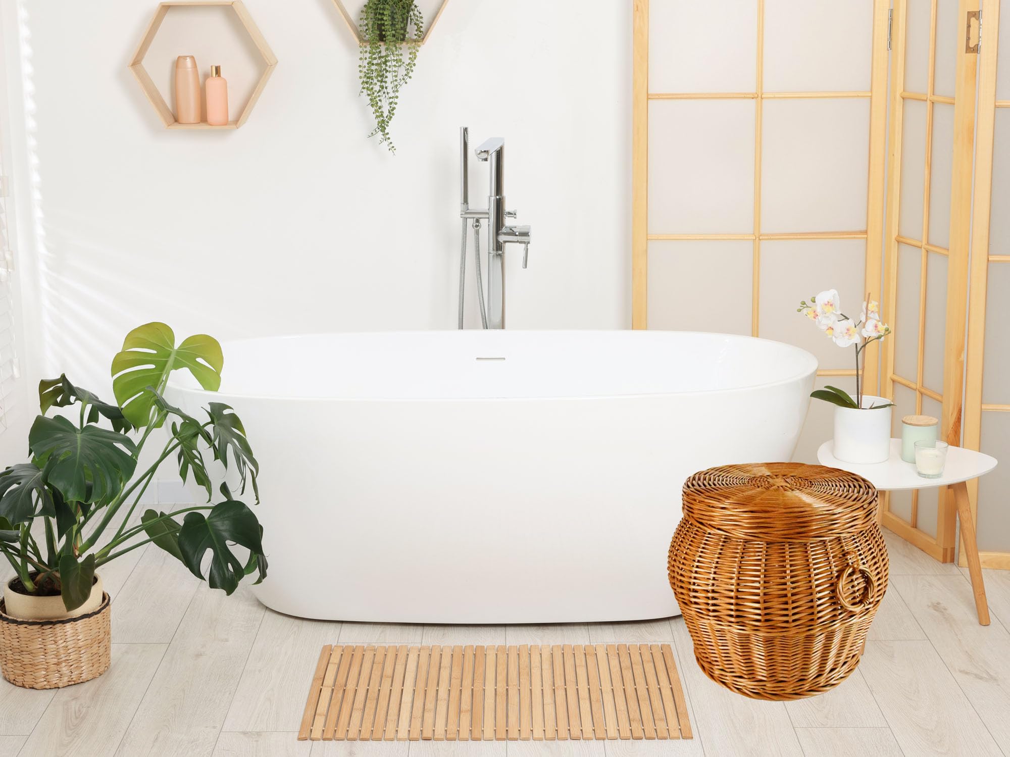 Pouf Hocker aus Weide rund braun mit Stauraum K7-148 | Deckel, Griffe, Wäschebox, Handarbeit