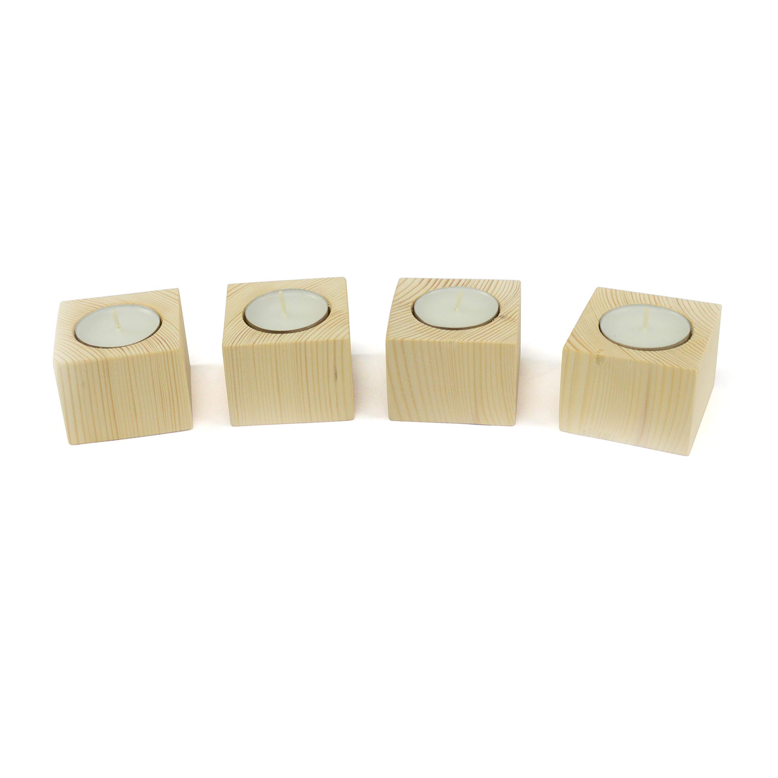 Set of 4 Wooden Tea Light Candle Holders Rustic Wedding Decor