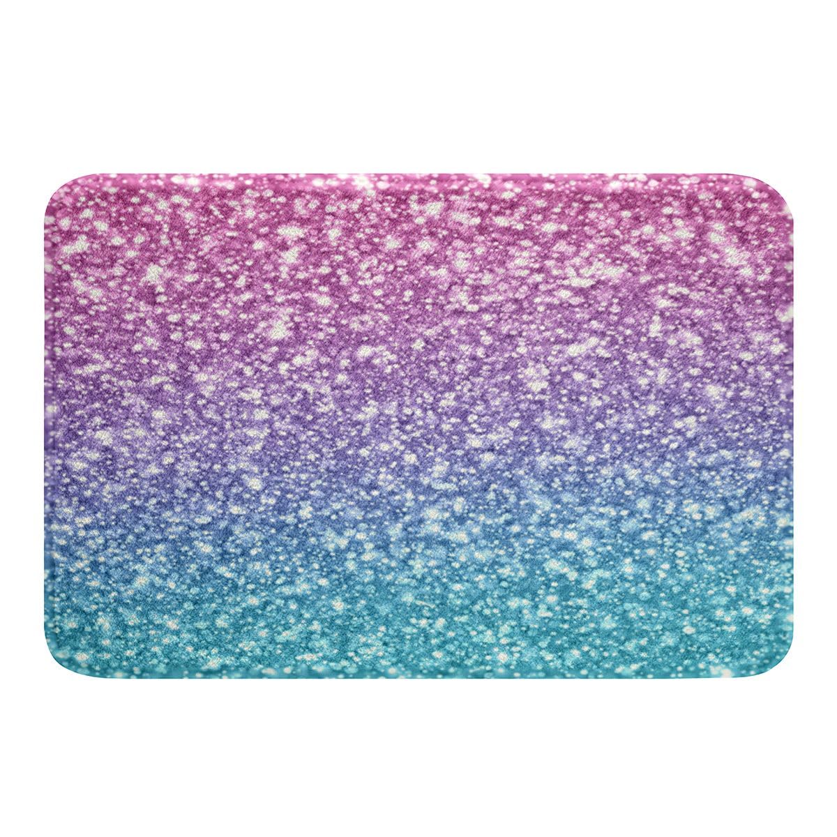 Erosebridal Girls Bath Rugs 20" x 32",3D Print Pink Glitter Bath Mat Kids Women Girly Turquoise Door Rug Rainbow Carpet Blue Pink Purple Door Mat,