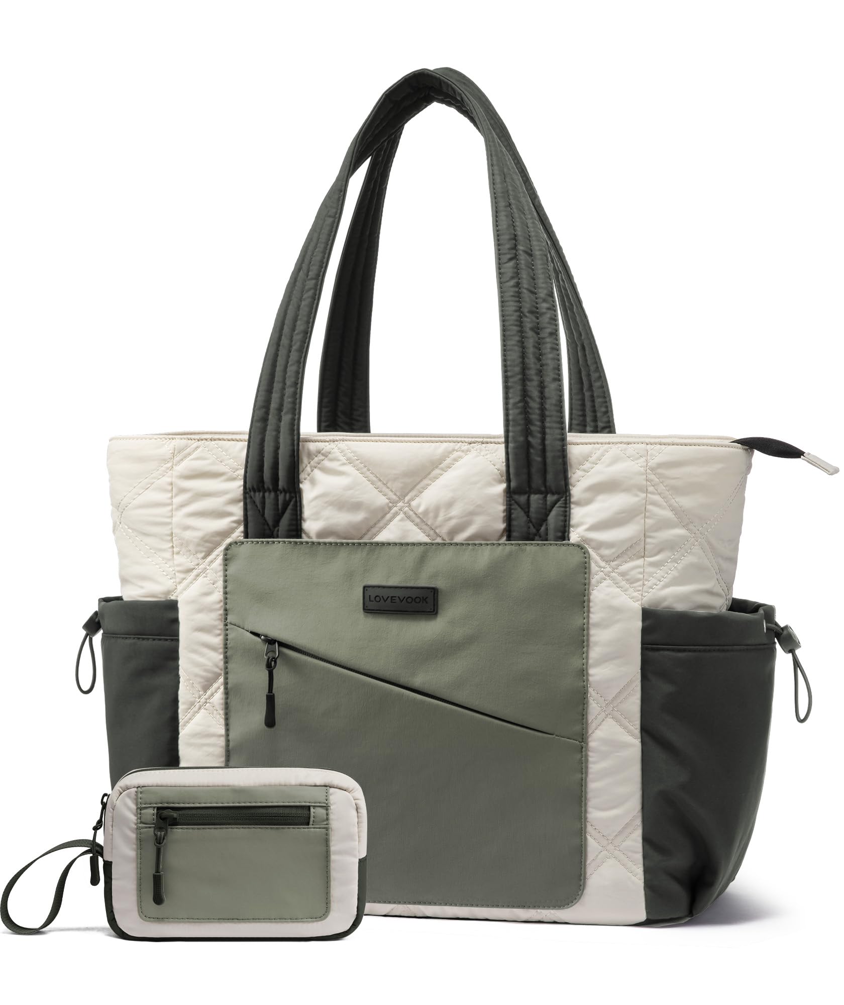 LOVEVOOK Tote Bags for Women, Puffer Handbags with Zip, Large Ladies Totes Bag for Work School Travel Daily with Compartments & Pouch, Womens Teacher Lightweight Shoulder Hand Bag