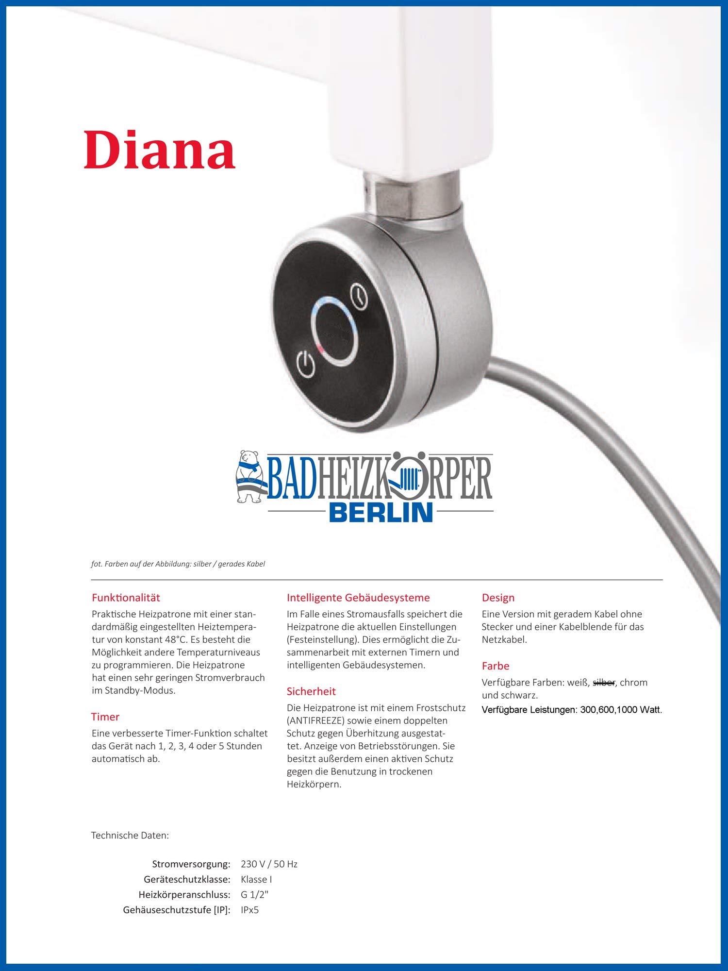 Termostato varilla de calefacción, cartucho de calefacción, Modelo DRY blanco 300 vatio, Sólo por cable. Con la cubierta del cable