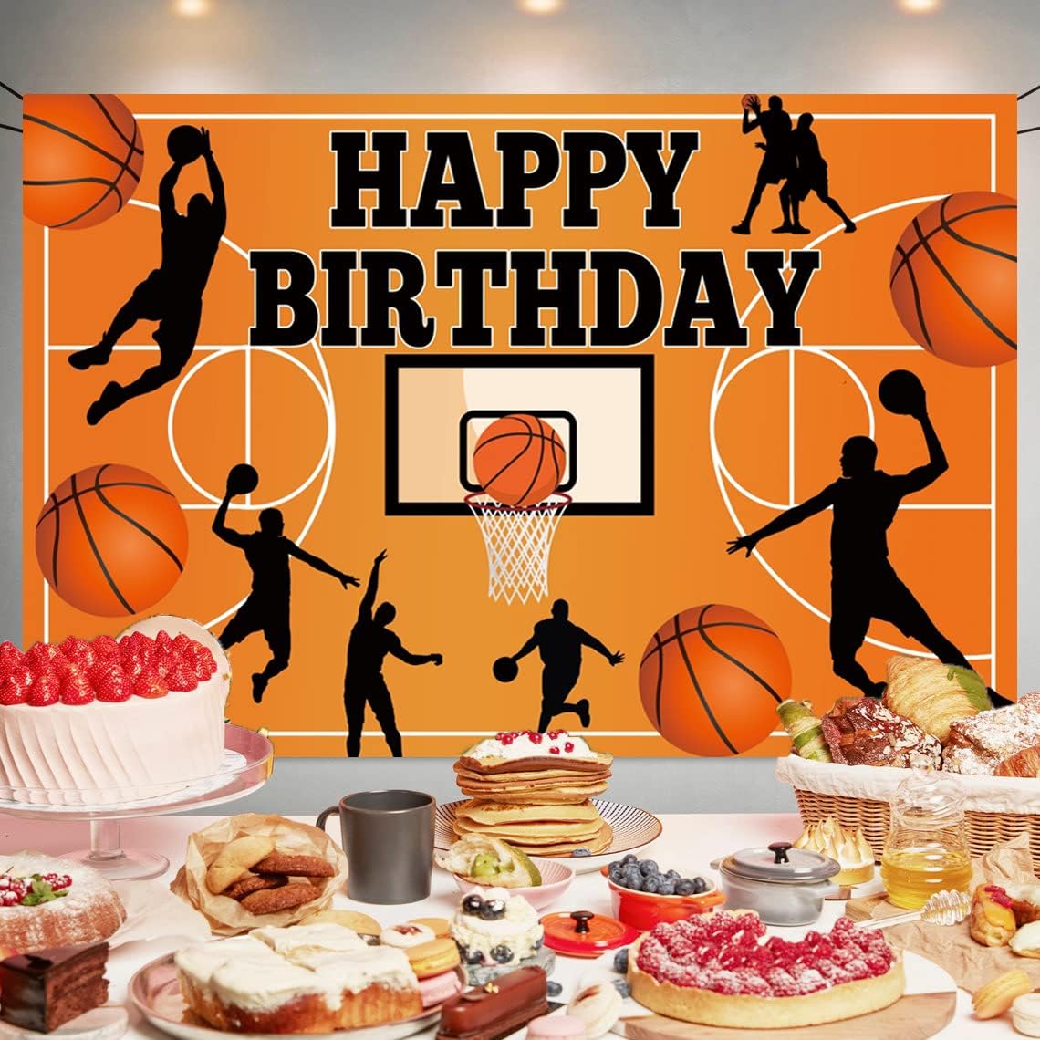 Basketball Themed Birthday Party Decoration Basketball Happy Birthday Backdrop Photo Background Banner Poster for Basketball Party Decorations Party Supplies 70.8 x 47.2 Inch - Image 3