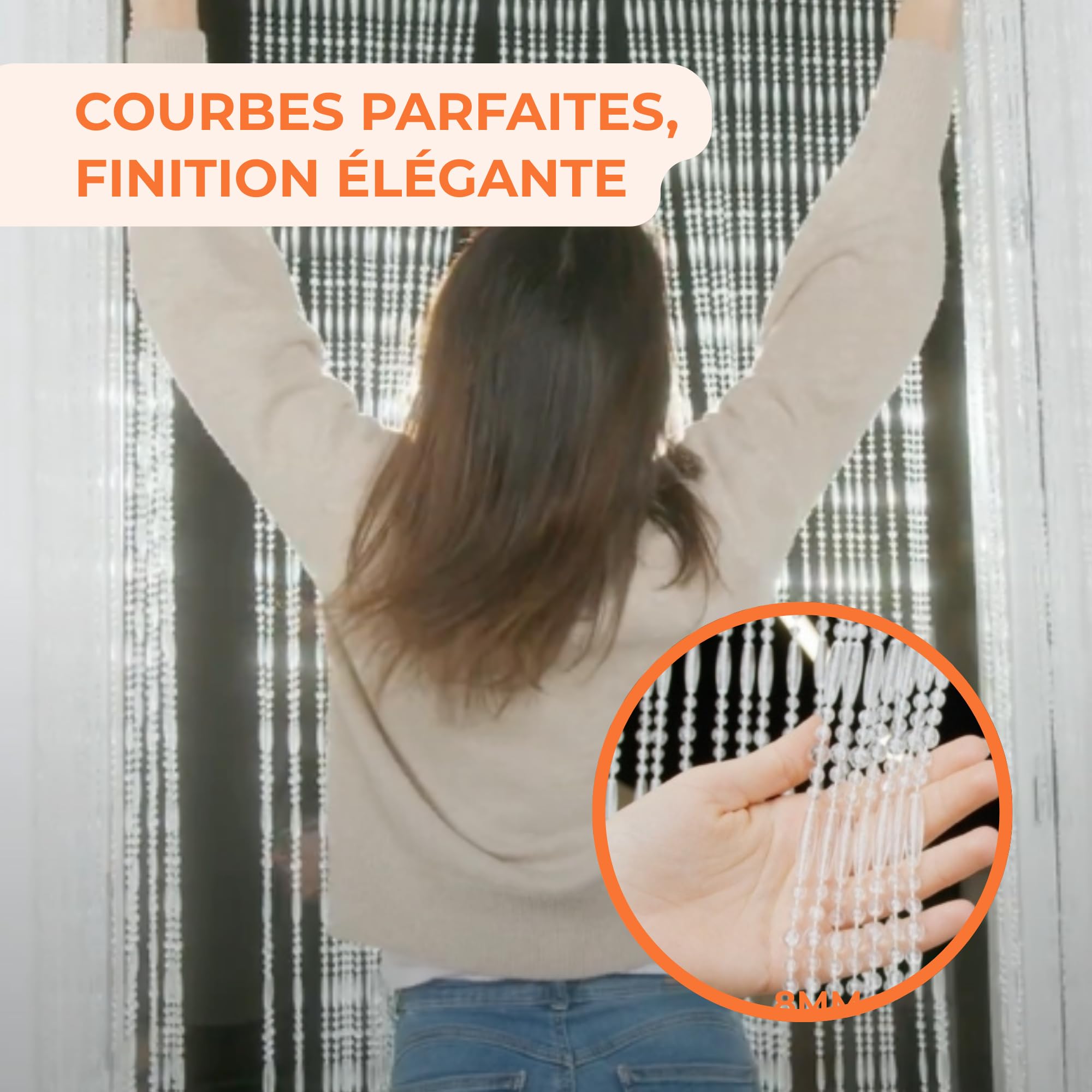 Trente Rideau à perles de différentes tailles et couleurs pour porte de balcon, moustiquaire à perles anti-insectes, transparent, 100 x 230 cm