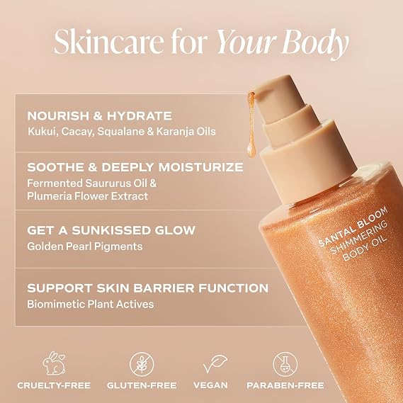 Saltair Body Oil Duo Santal Bloom & Salt Water Vanilla Scents, Shimmering Dry Oil & Luxurious After-Shower Moisturizer, Botanical, Non-Greasy, Hydrating Body Oils for All Skin Types 2 x 4oz Bottle