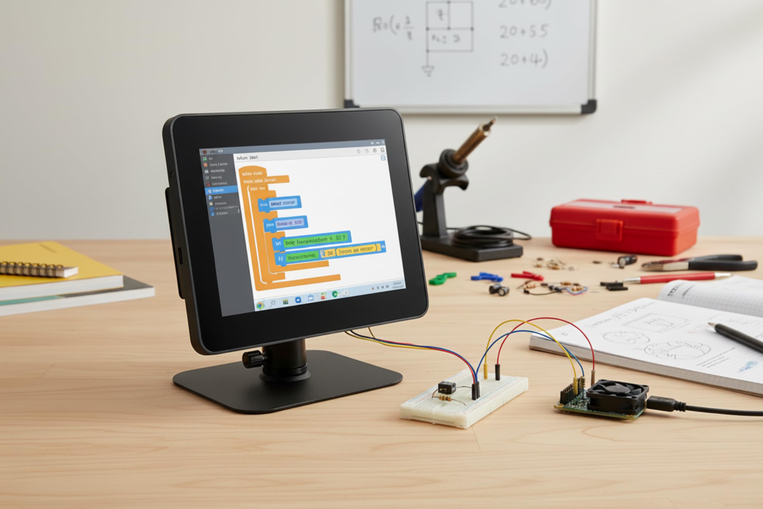Obudowa KKSB do wyświetlacza dotykowego Raspberry Pi Touch Display 2 ze stojakiem i obudową dla Raspberry Pi 5 z miejscem na HAT-y i niskoprofilowe chłodzenie