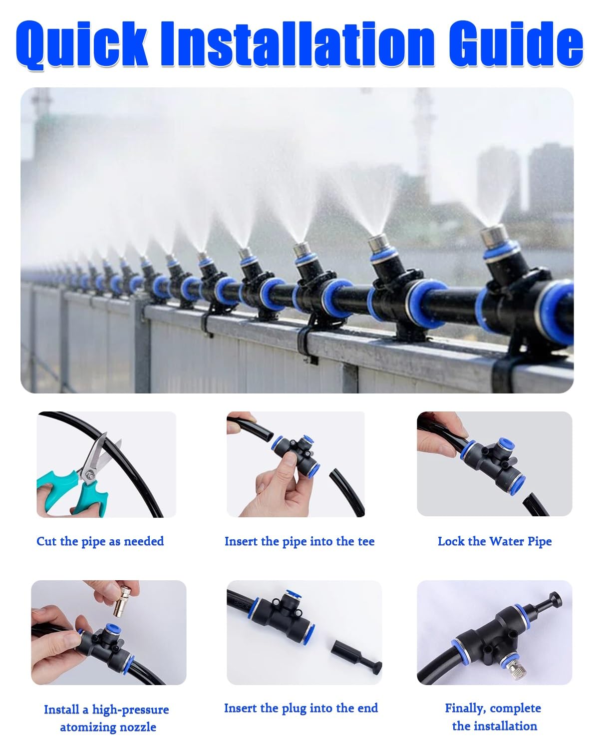 Irrigazione a Goccia Kit di Irrigazione a Pioggia per Recinzione con Tubo e Ugello, Irrigazione a Goccia per Aziende Agricole, Spruzzatore per Irrigazione da Giardino | 82ft/25m