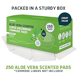 Lunderg Aloe Scented Super Absorbent Commode Pads - Medical Grade Value Pack 250 Count - for Disposable Bedside Commode Liners, Adult Chairs, Portable Buckets & Camping Toilet Bags - Light Scent