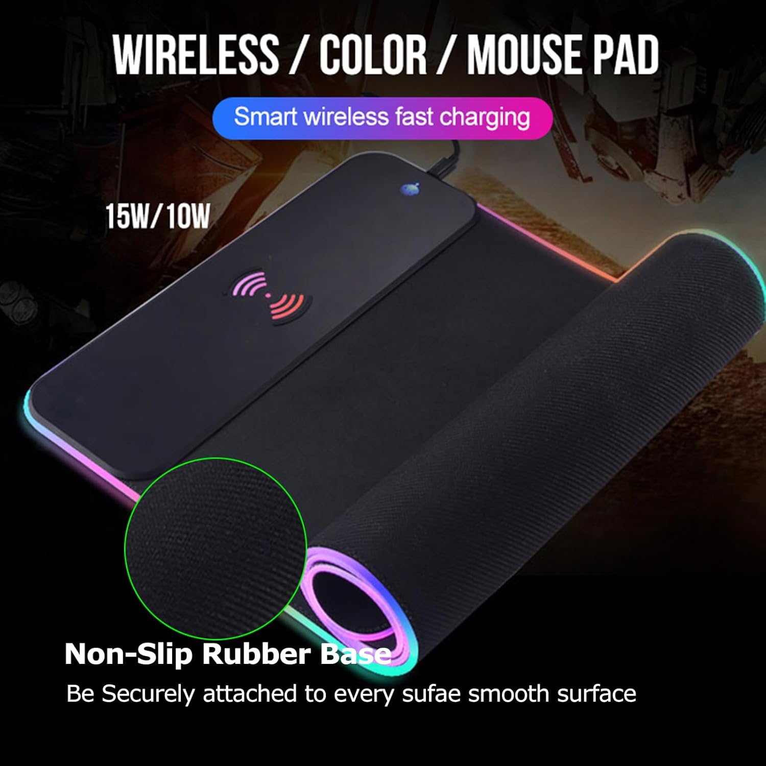 RGB Wireless Charging Mouse Pad,Large Gaming Mouse Pads Mat with Wireless Charging 7 Static Light Modes and 3 Dynamic Modes Waterproof Keyboard Mat