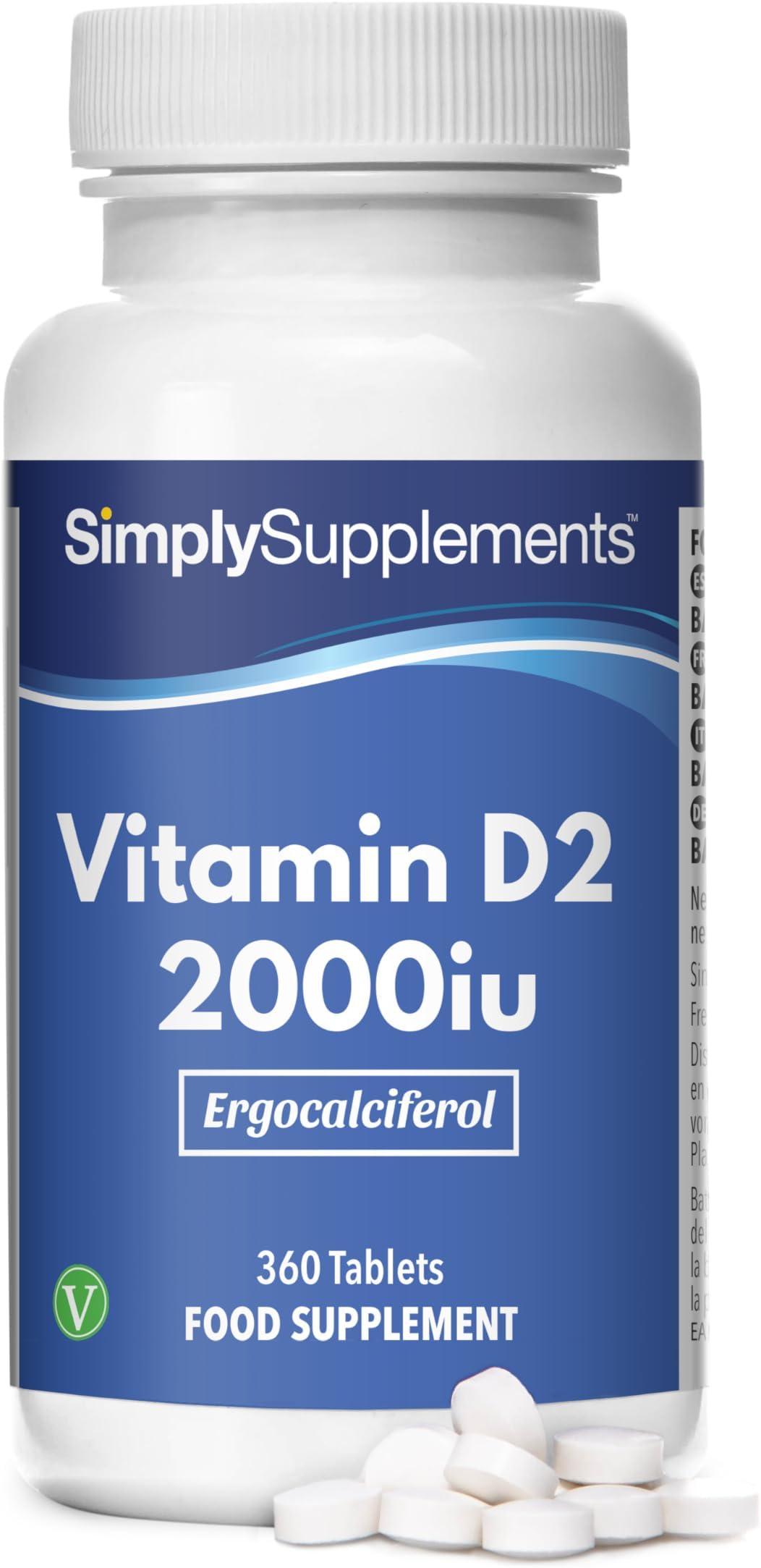 Vitamin D2 Tablets 2000iu | 360 Tablets = 1 Year Supply | Suitable for Vegetarians & Vegans | Popular Supplement for Healthy Teeth & Bones | Manufactured in The UK