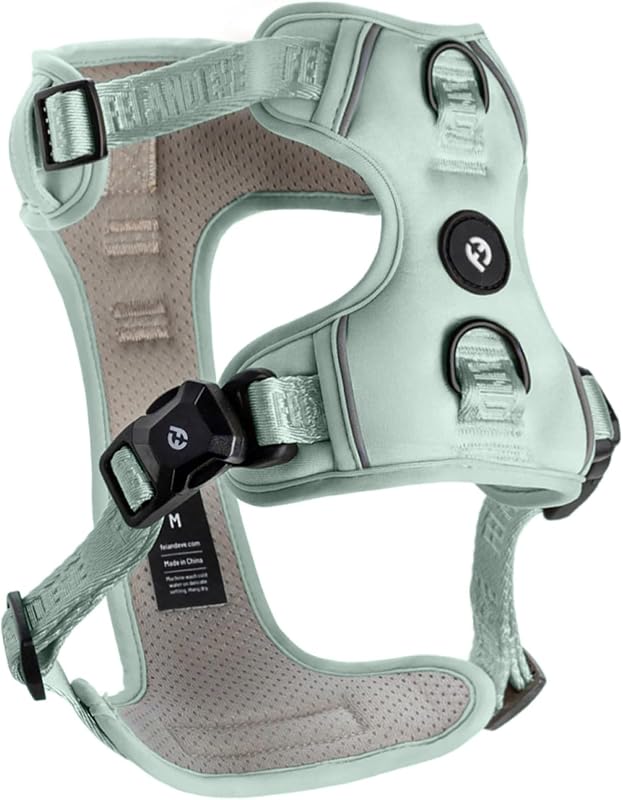Fei & Eve Cloud Dog Harness for Medium & Large Dogs | Plush & Airy Comfort, MagEase Magnetic Buckle, 3-Point No-Pull Control, Reflective, Medium, Glacier Green