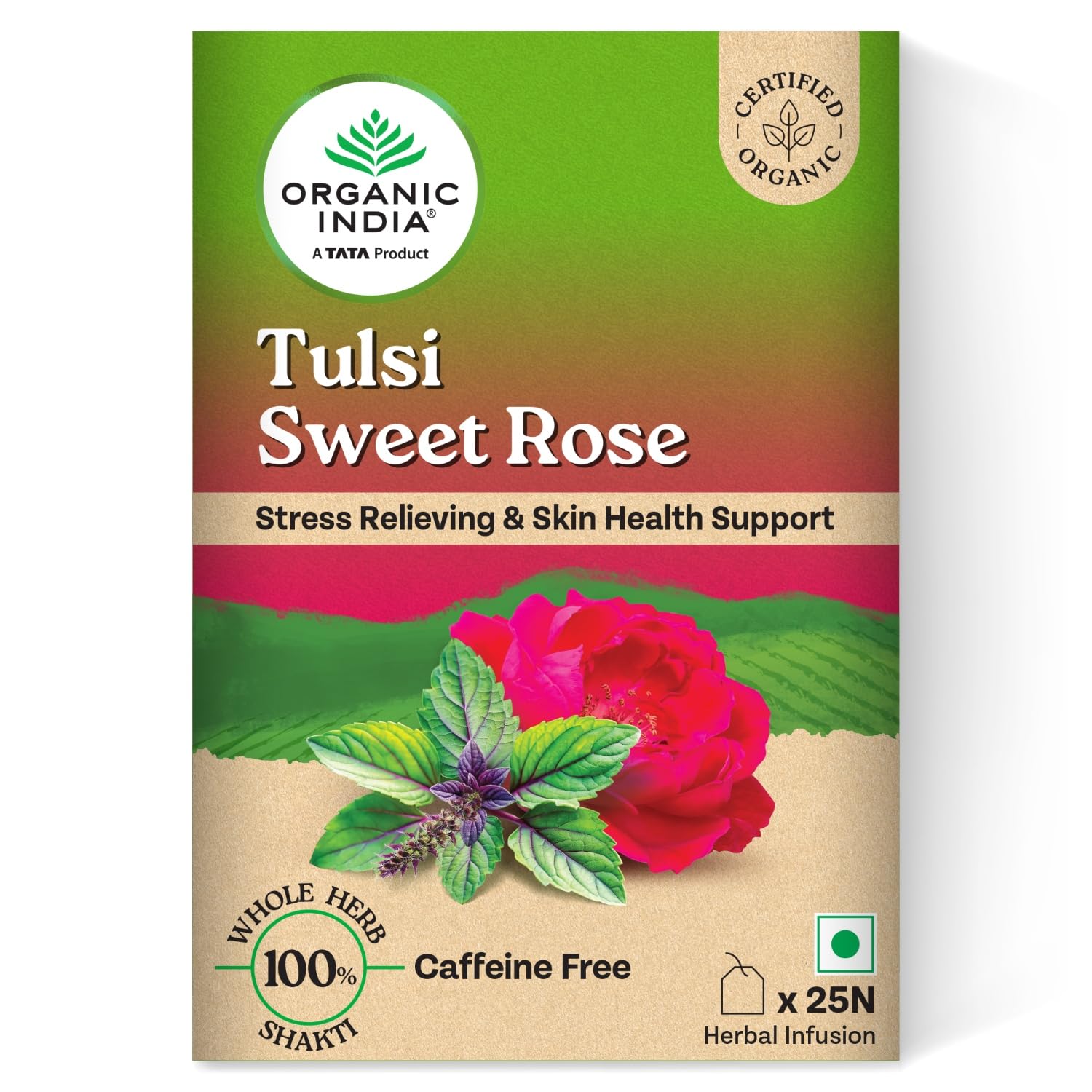A TATA Product – Organic India Tulsi Sweet Rose – 25 Tea Bags, Stress Relieving, Supports Radiant Skin, Rich in Antioxidants, Made with Tulsi, Chamomile, and Rose Certified Organic A TATA Product – Organic India Tulsi Sweet Rose – 25 Tea Bags, Stress Relieving, Supports Radiant Skin, Rich in Antioxidants, Made with Tulsi, Chamomile, and Rose Certified Organic