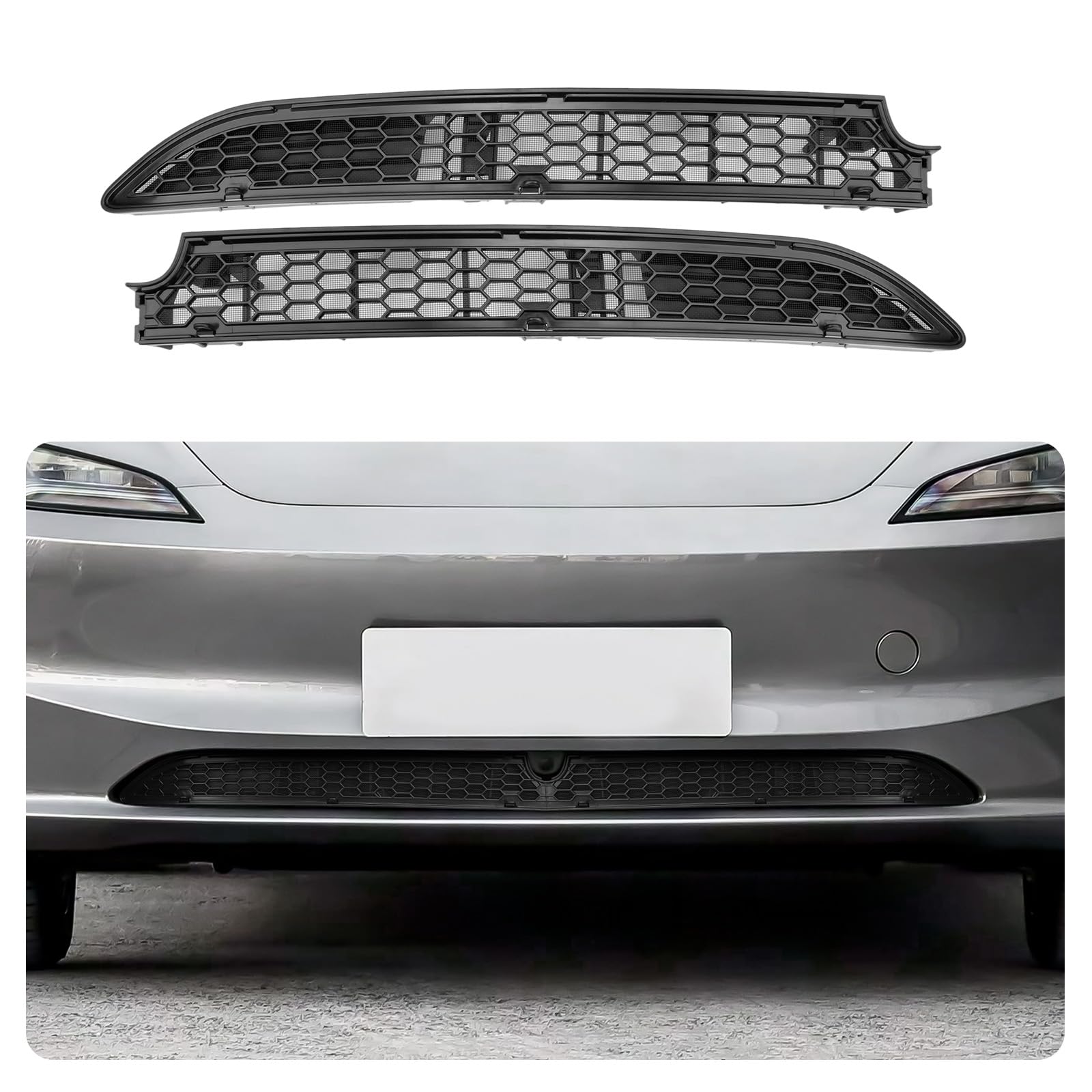 [2-Stück] YEE PIN Frontgrill Netzabdeckung für Tesla Model 3 Highland 2024 2025 2026, Insektenschutzgitter mit Kamera-Ausschnitt, Stoßstange Kühlergrill Schutzgitter für Model 3 2026 Zubehör