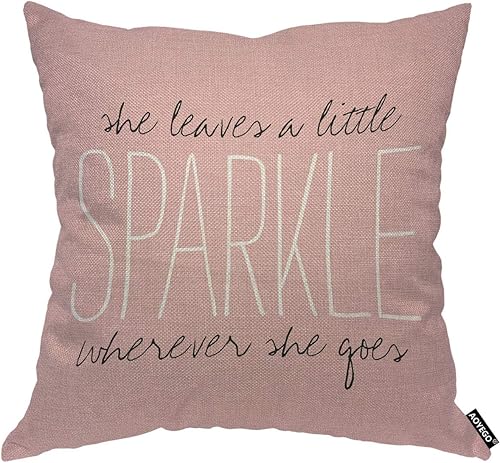 AOYEGO Funda de almohada con monograma rosa brillante, con texto en inglés She Leaves A Little Sparkle Wherever She Goes, funda de almohada