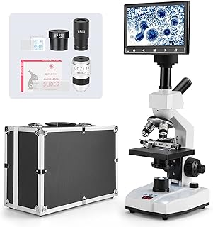 Vabiooth Constant Temperature Lab Monocular Compound Microscopes 40X-2500X Magnification with 7" LCD Screen 5MP E-Eyepiece, Adjustable Thermostat Mechanical Stage for Husbandry, Pet Hospitals,Farms
