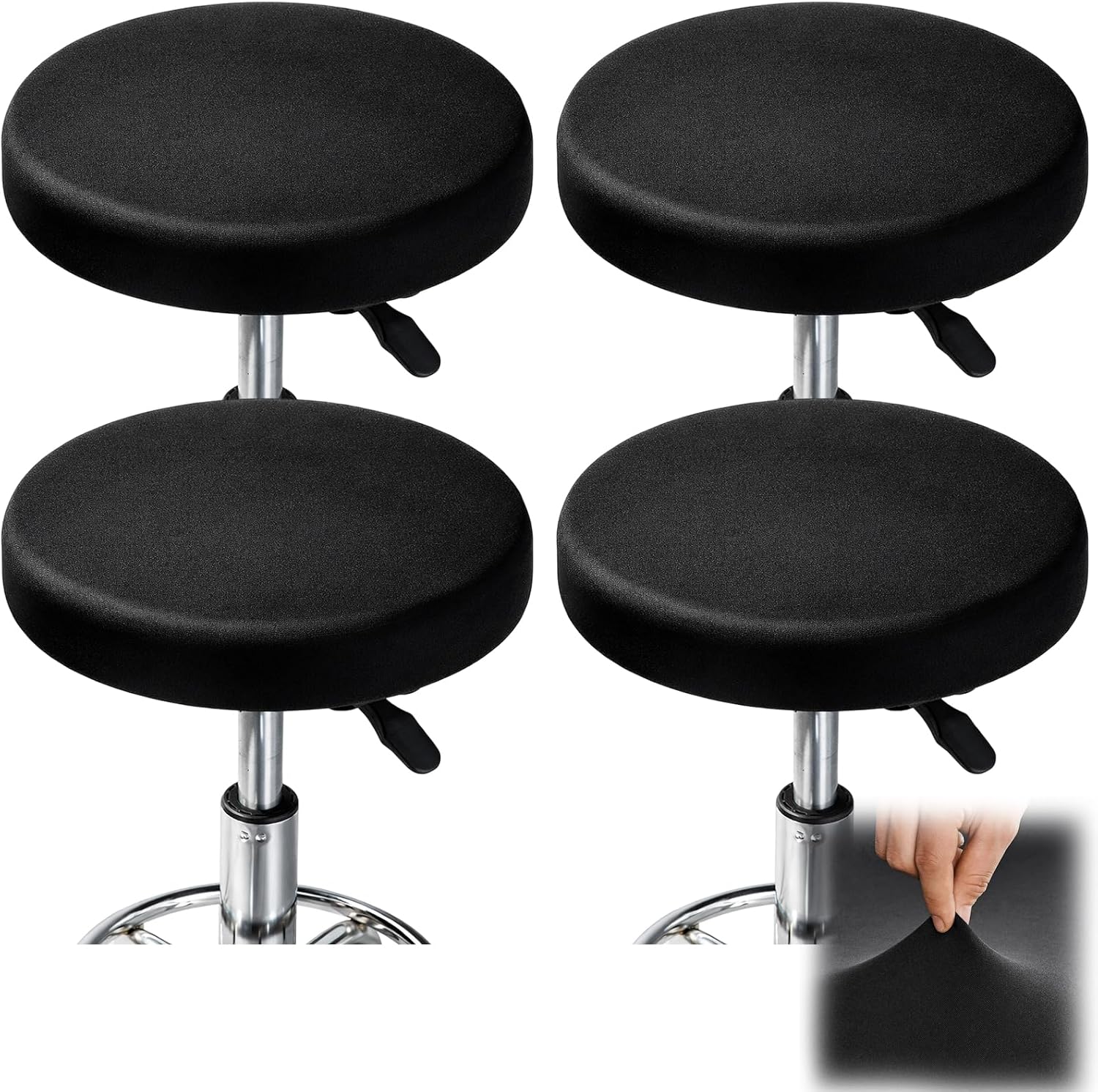 Bar Stool Seat Covers, Set of 4 Round Stool Covers in Black, Elastic Design for Home Bars and Commercial Spaces, Washable Fabric for Pet-Friendly -Safe Environments, bar Stool seat Covers