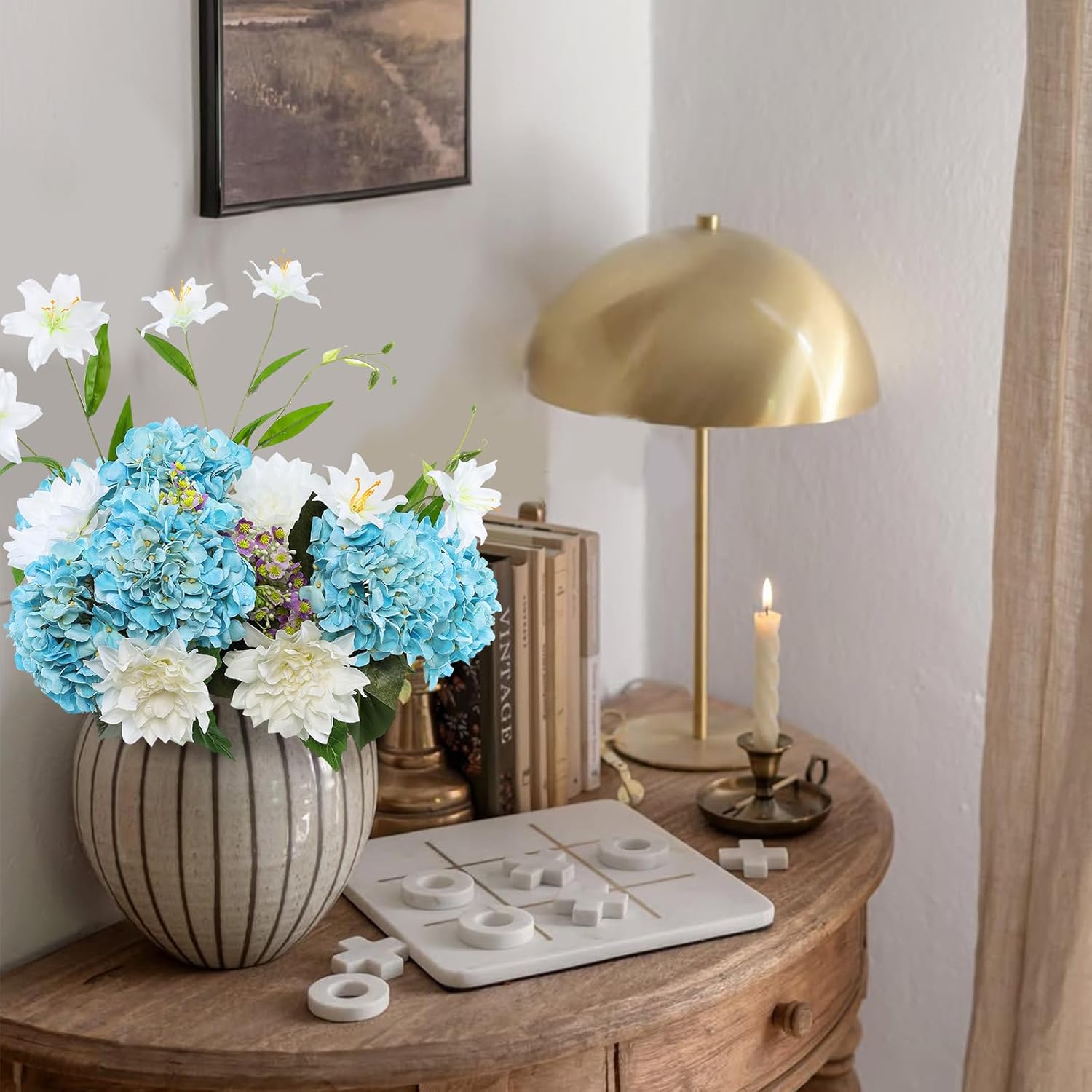 Coferset 3Pcs Blue Hydrangea Artificial Flowers 24.8" Real Touch Large Faux Hydrangea Latex Fake Flowers with Bendable Stems for Indoor & Outdoor Decor, Wedding Bouquet Centerpieces(Sky Blue)