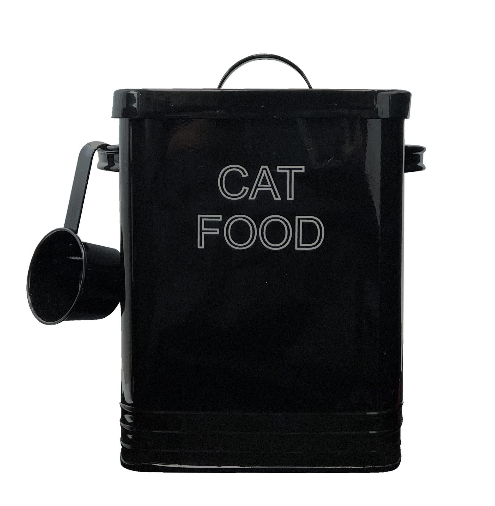 Nobel Cat Food or Cat Treat Storage Tin with Lid with Scoop Non Slip Pads (CAT FOOD, Black)