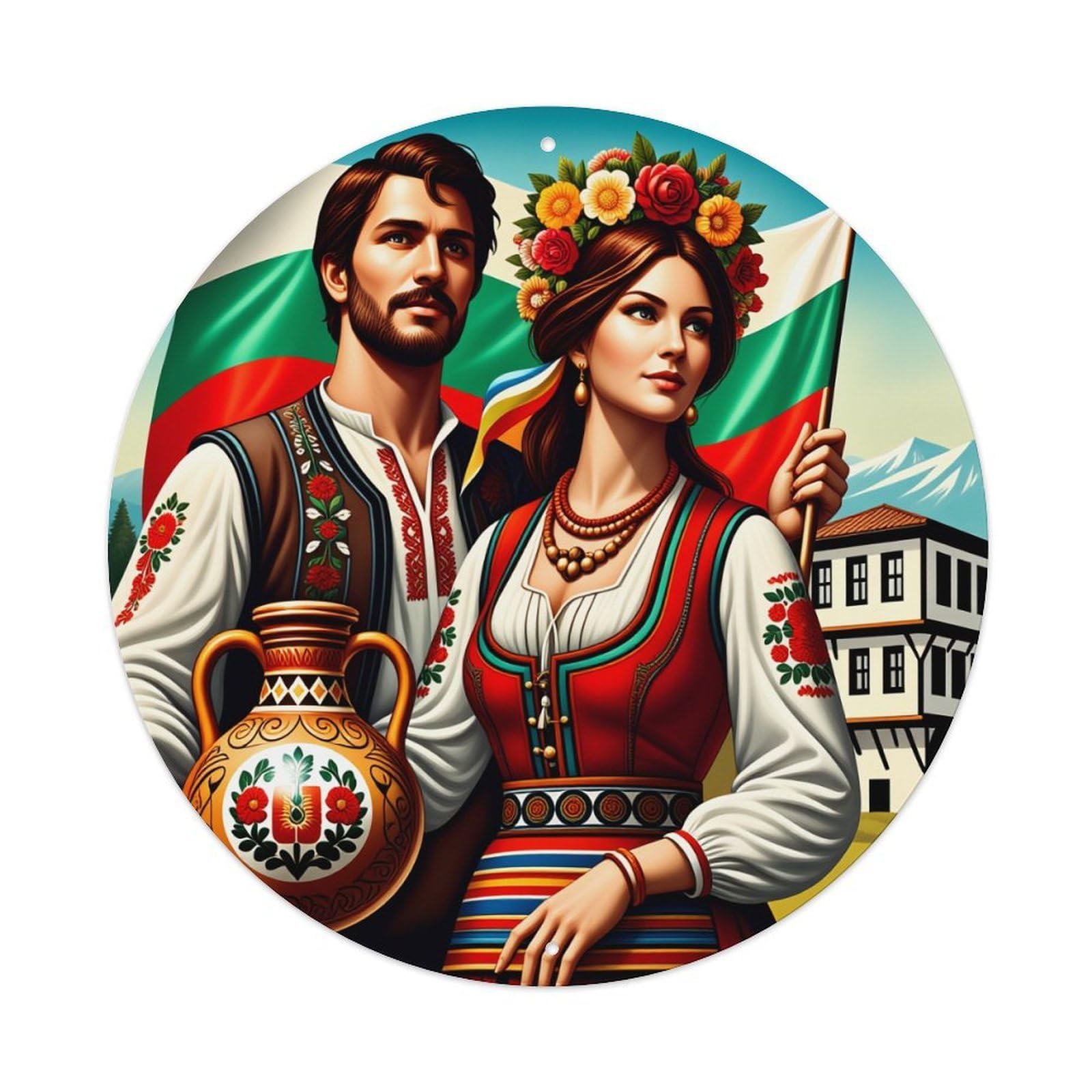 Floral Embroidery Traditional National Costume Metal Tin Sign Vintage Garden Bedroom Cafe Bar Man Cave Home Wall Decor Metal Poster 8x8 inches
