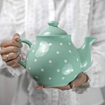 City to Cottage Ceramic 60 oz Teapot, Large Tea Pot for Bloomig and Loose Tea Leaf, Handcrafted Premium Teaware, Turquoise Blue Polka Dot Tea Pot for 6-8 Cups Serving Tea, Teapot for Tea Lovers