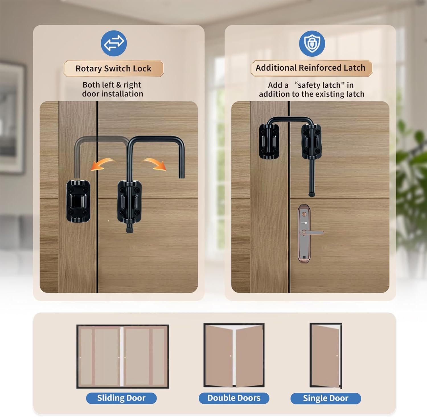 2pcs Sliding Door Loop Lock, 2.36" Stainless Steel Patio Door Lock Latch, Adjustable 90/180° U Latch Sliding Door Latch for Patio, Barn, Shed, Gate, Fence, Window & Closet Doors