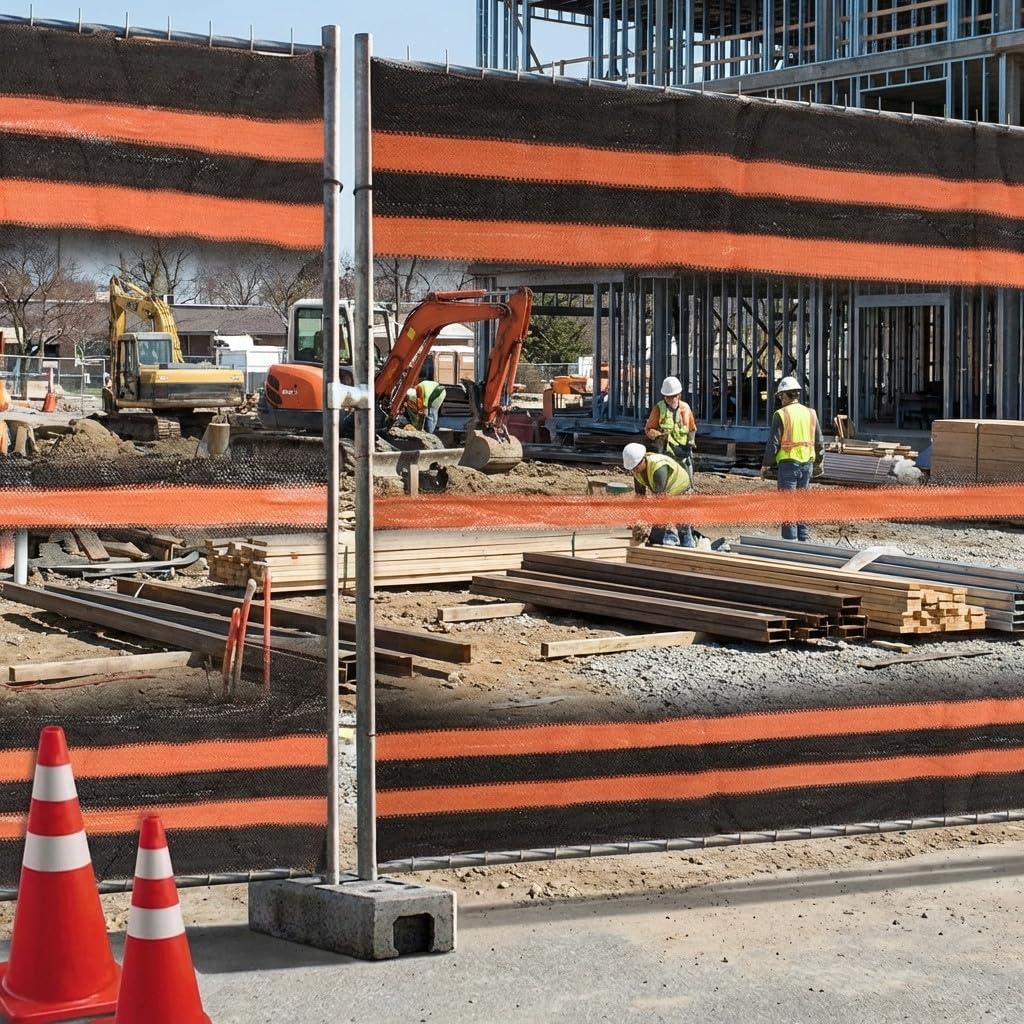 Suinga Malla Ocultación Obra 1,90x50 m | Negro/Naranja 90 gr | Delimita Zonas | Seguridad | Alta Resistencia | Uso Profesional