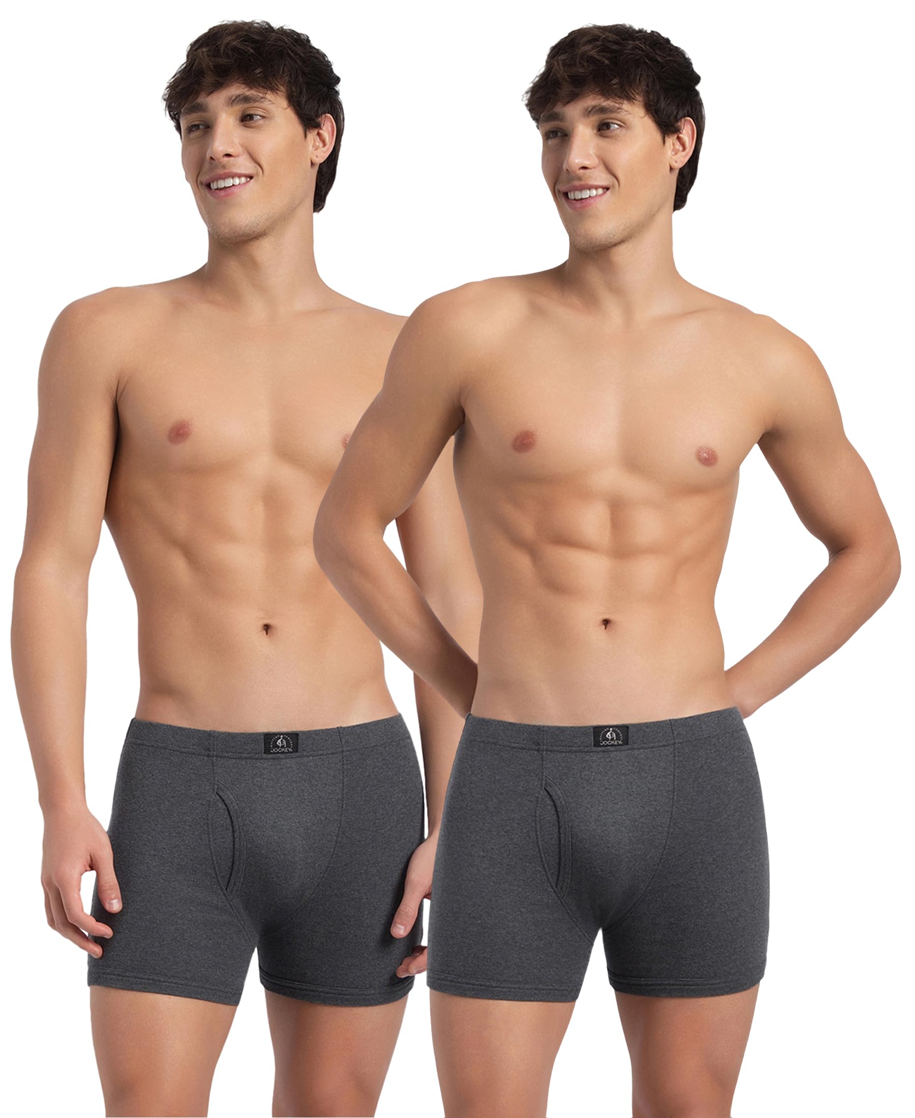 Jockey Men's Super Combed Cotton rib fabric Boxer Briefs with Front Fly, Ultrasoft and Durable concealed waistband (Pack of 2) 8008_Charcoal Melange_L