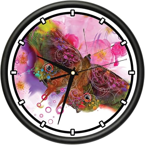 Reloj de pared SignMission Hippie con diseño de mariposa, movimiento de cuarzo de precisión, decoración para la escuela, oficina, dormitorio,