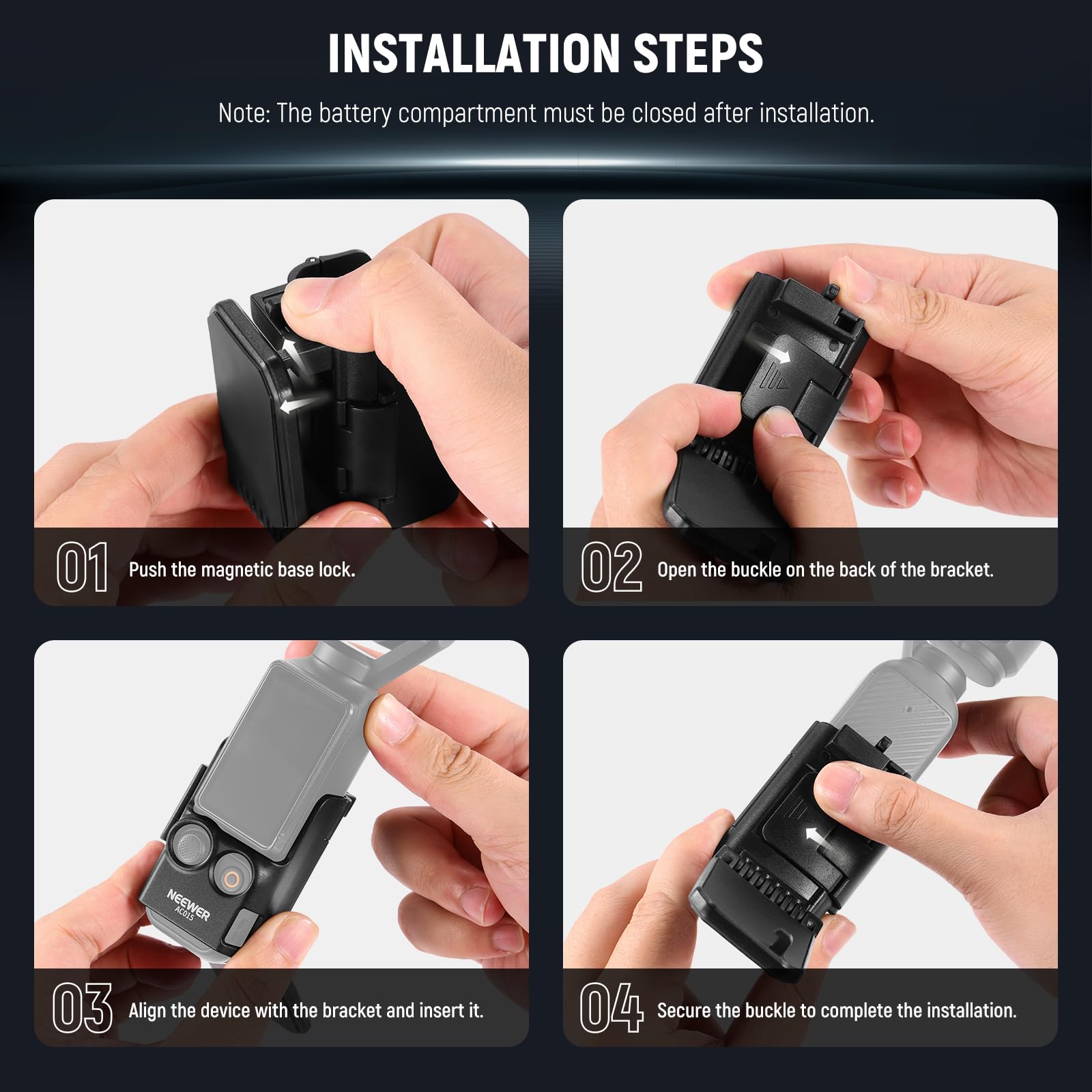 NEEWER Basics AC015 magnetyczny stojak do montażu kompatybilny z DJI Osmo Pocket 3, regulowany plastikowy uchwyt na aparat fotograficzny 180°, akcesoria wielofunkcyjne, adapter rozszerzeniowy do