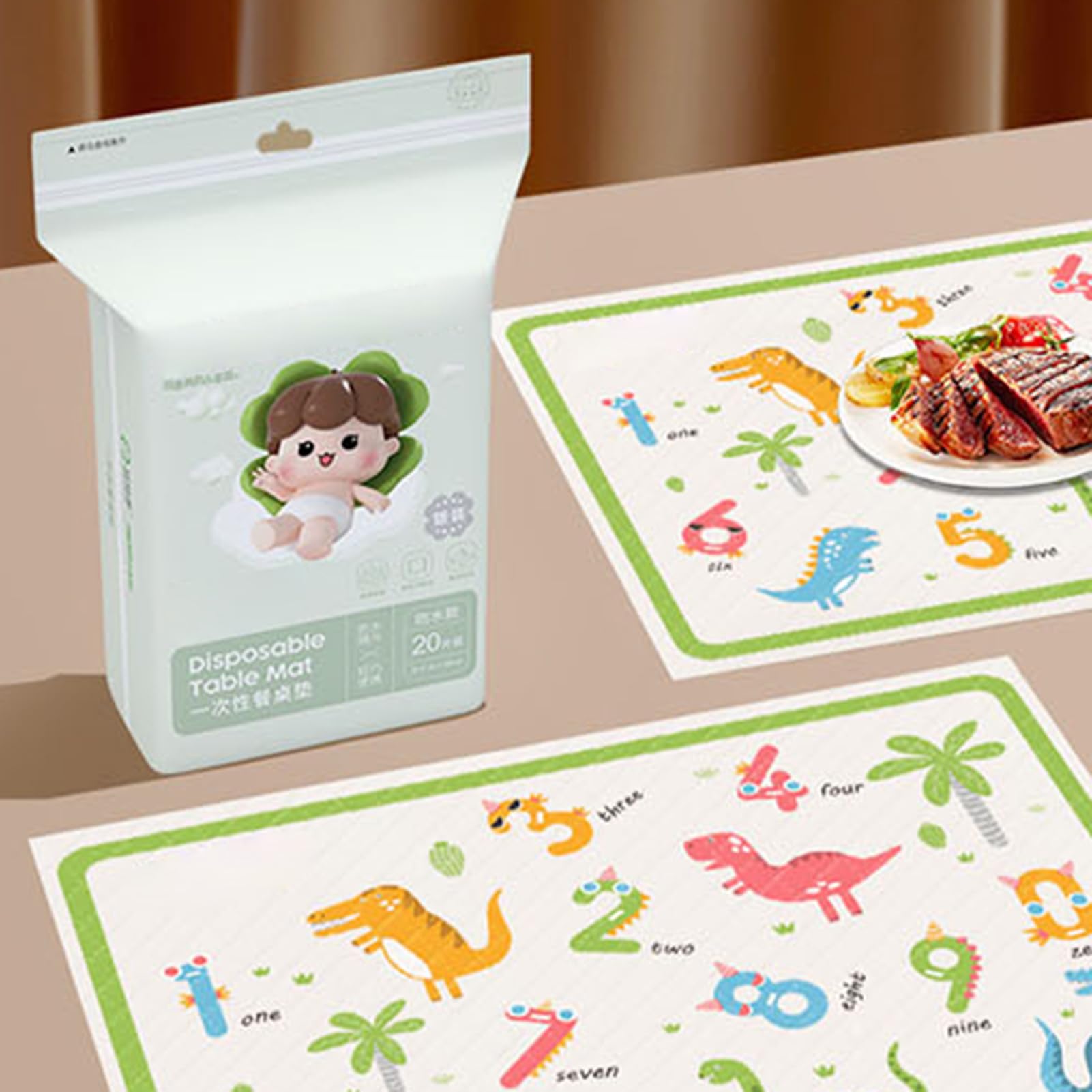 Manteles individuales para niños - Alfombrilla adhesiva de 20 piezas | Mantel individual de mesa antideslizante con estampado de dinosaurios a 11,8 x 16,5 pulgadas, manteles individuales desechables