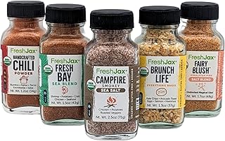 FreshJax Organic Camping Seasoning Gift Set – 5 Sampler Bottles for Grilling & Campfire Cooking – Non-GMO, Gluten-Free, Keto – Gourmet Spice Gift Box for Men, Dads, Outdoors & BBQ Lovers