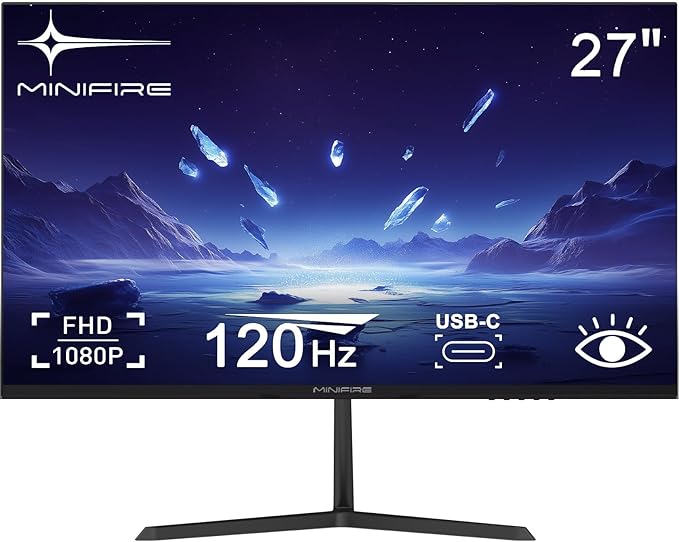 Minifire 27 Pouces Moniteur, Port USB Type-C, 120Hz, Eye-Care pour Business et Bureau, Cadre ultrafin, FHD 1080P Moniteur Informatique Écran PC, FlickerFree, Mode Lowblue, Port HDMI (MF27X3AL)