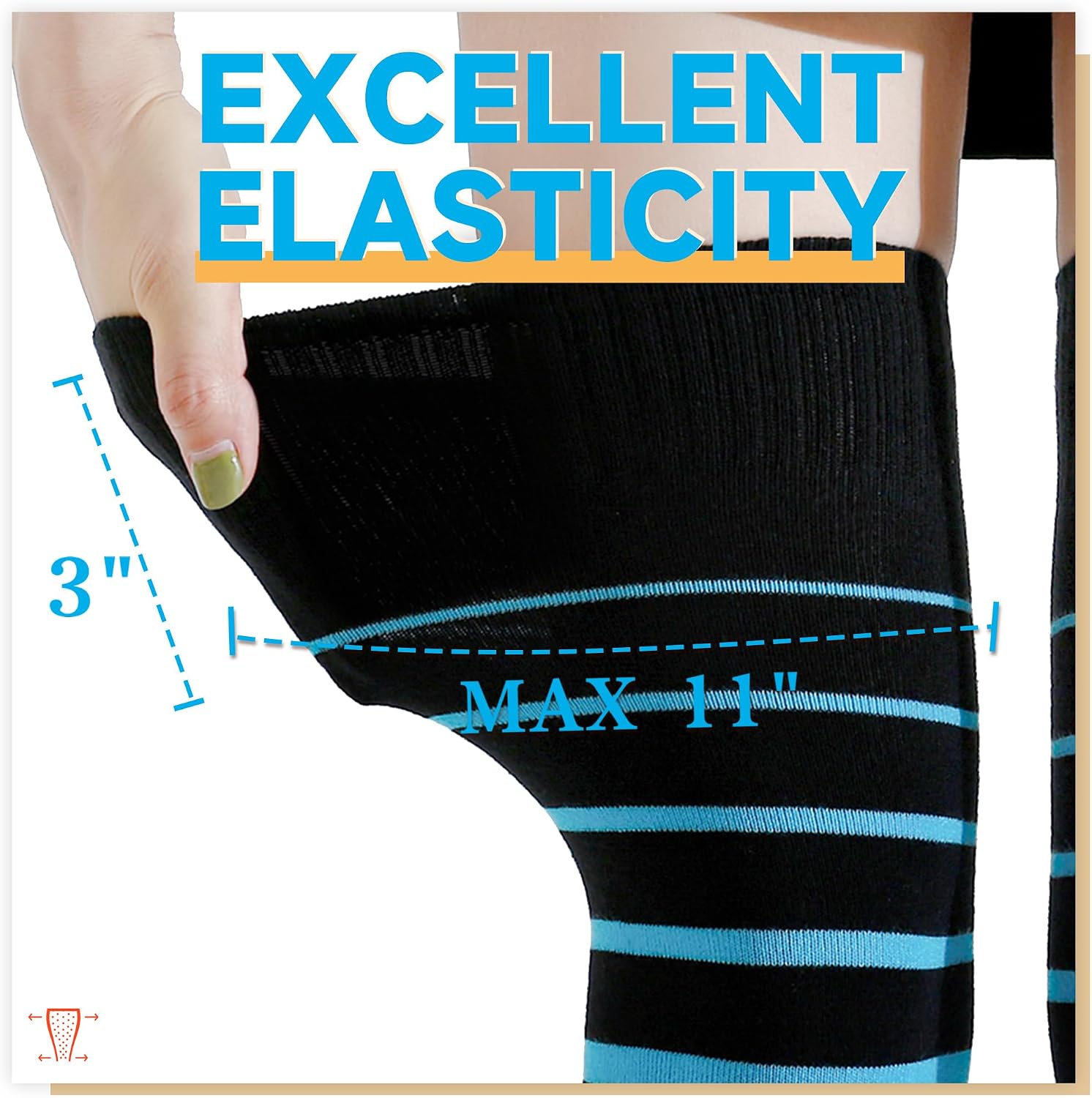 Kayhoma Extra Long Gradient Zebra Stripe Thigh High Socks Over the Knee High Socks, Azure and White, 2 Pairs