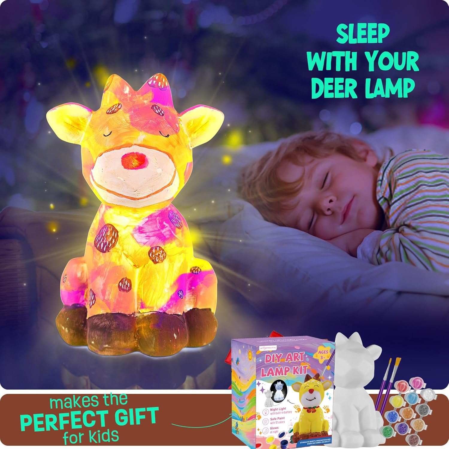 WTOPAVTN Paint Your Own Lamp kit - DIY Painting Kit, Painting Kit Arts & Crafts for Kids Ages 8-12, Art Supplies Birthday Easter Party Holiday Gift, Girls Boy Gift Ages 3 4 5 6 7 8 9 10 11 12+ (Cow)