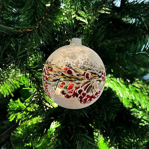 Vista 14 de Adorno de Navidad de vidrio pintado a mano de 3.9 pulgadas (3.9 in), bola colgante, adornos para árbol de Navidad, bola de cristal, regalo