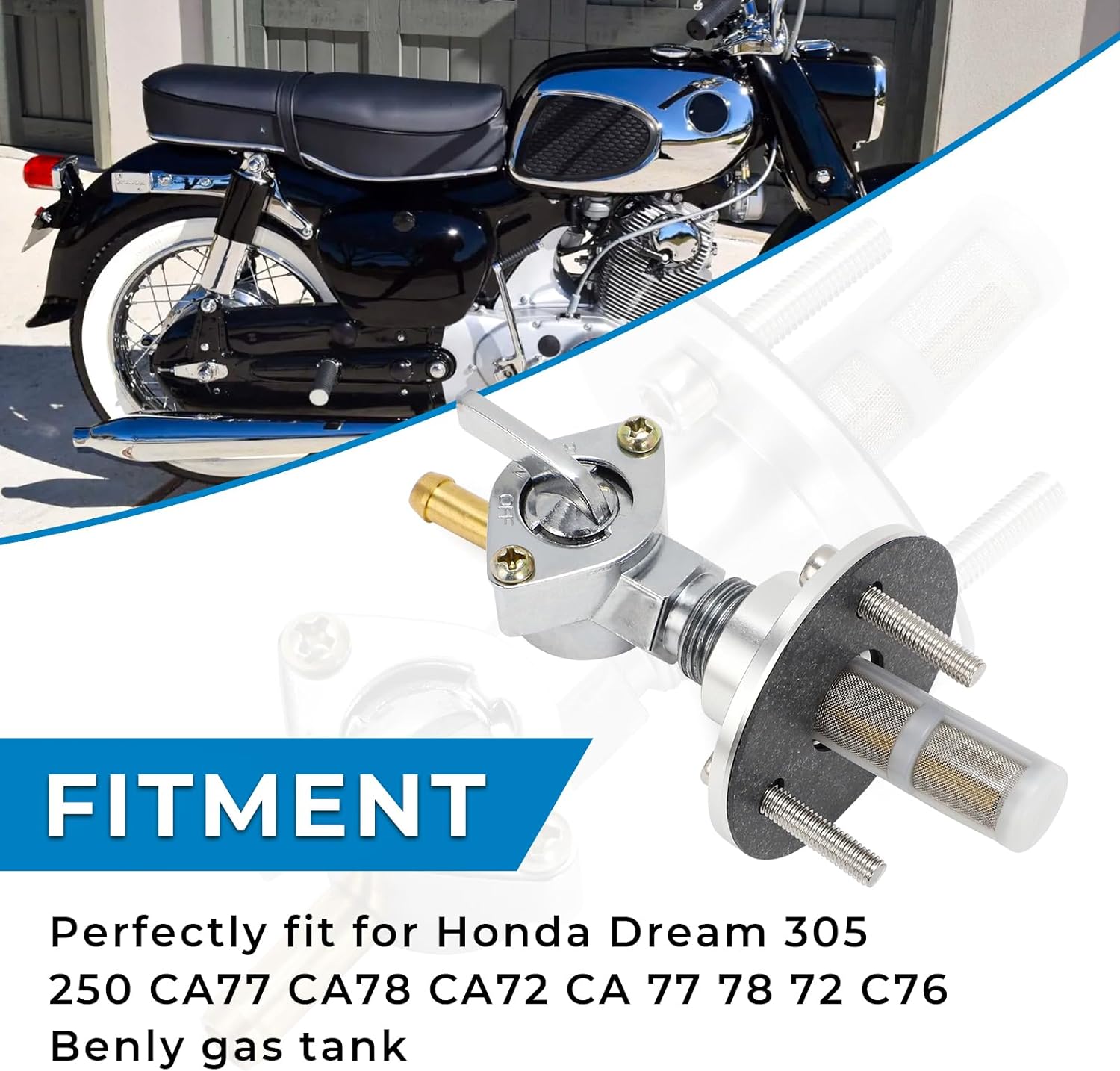 Motoparty Fuel Petcock for Honda Dream 305 250 CA77 CA78 CA72 CA 77 78 72 C76 Benly Gas Tank Fuel Switch Valve