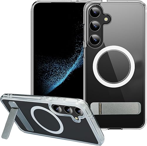 condgood Funda transparente para Galaxy S24 Plus con soporte, fuerte magnético compatible con Magsafe, protección de grado militar de 3 vías,