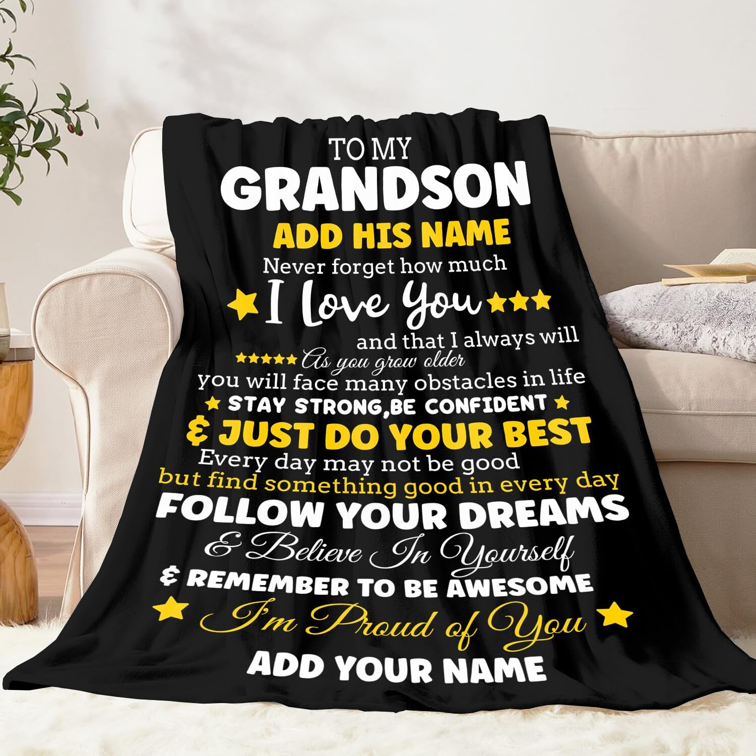 Personalized Grandson Gifts from Grandma Grandpa, Custom Grandson Blankets Gifts for Birthdays, Soft Flannel Throw Blankets for Boy-50x60 Inches
