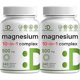 Magnesium Complex 500mg, 480 Veggie Capsules - Pack of 2 | 10-in-1 Glycinate, Citrate, Malate, Oxide, & More - 100% Chelated for Easy Absorption - Essential Mineral Supplement - Non-GMO