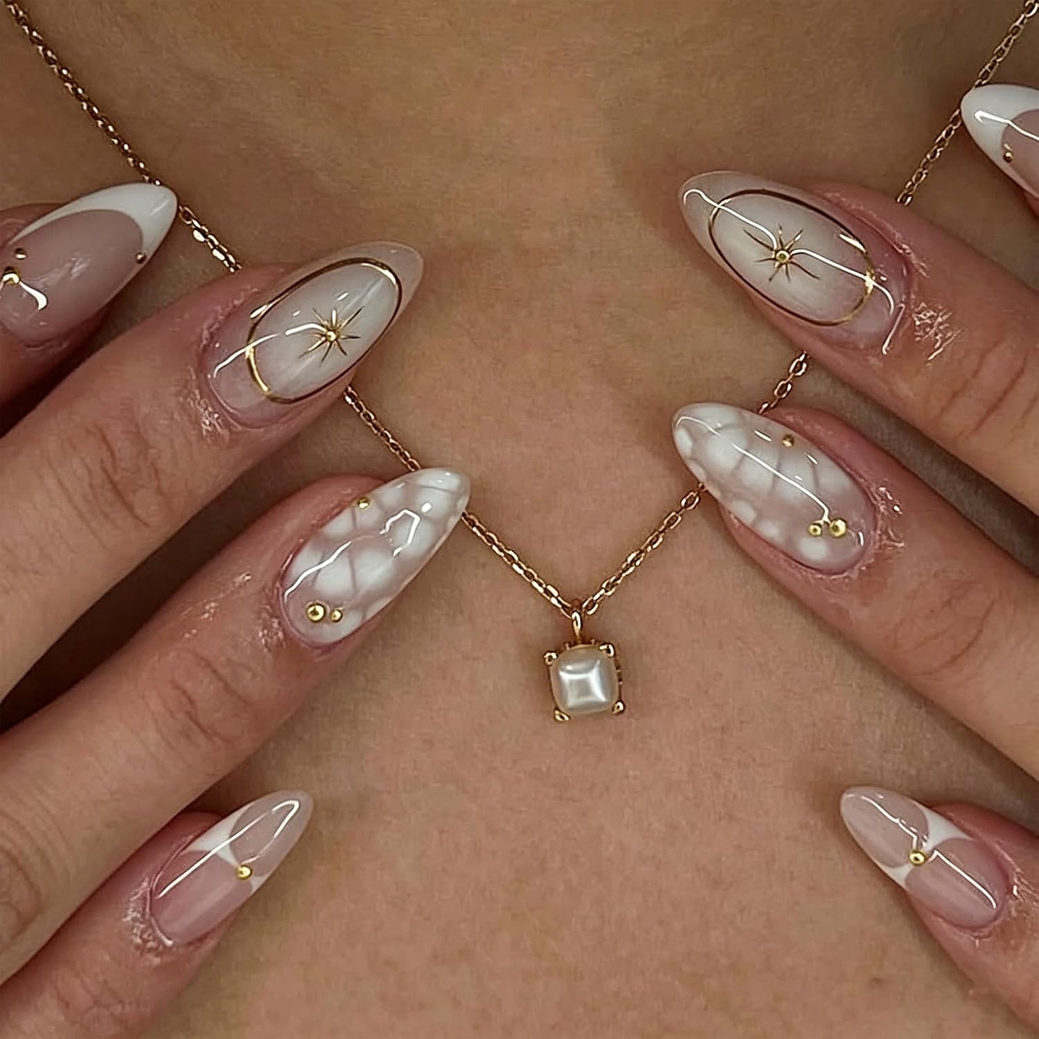French Almond Press On Nails - Nude Glossy Gel Finish