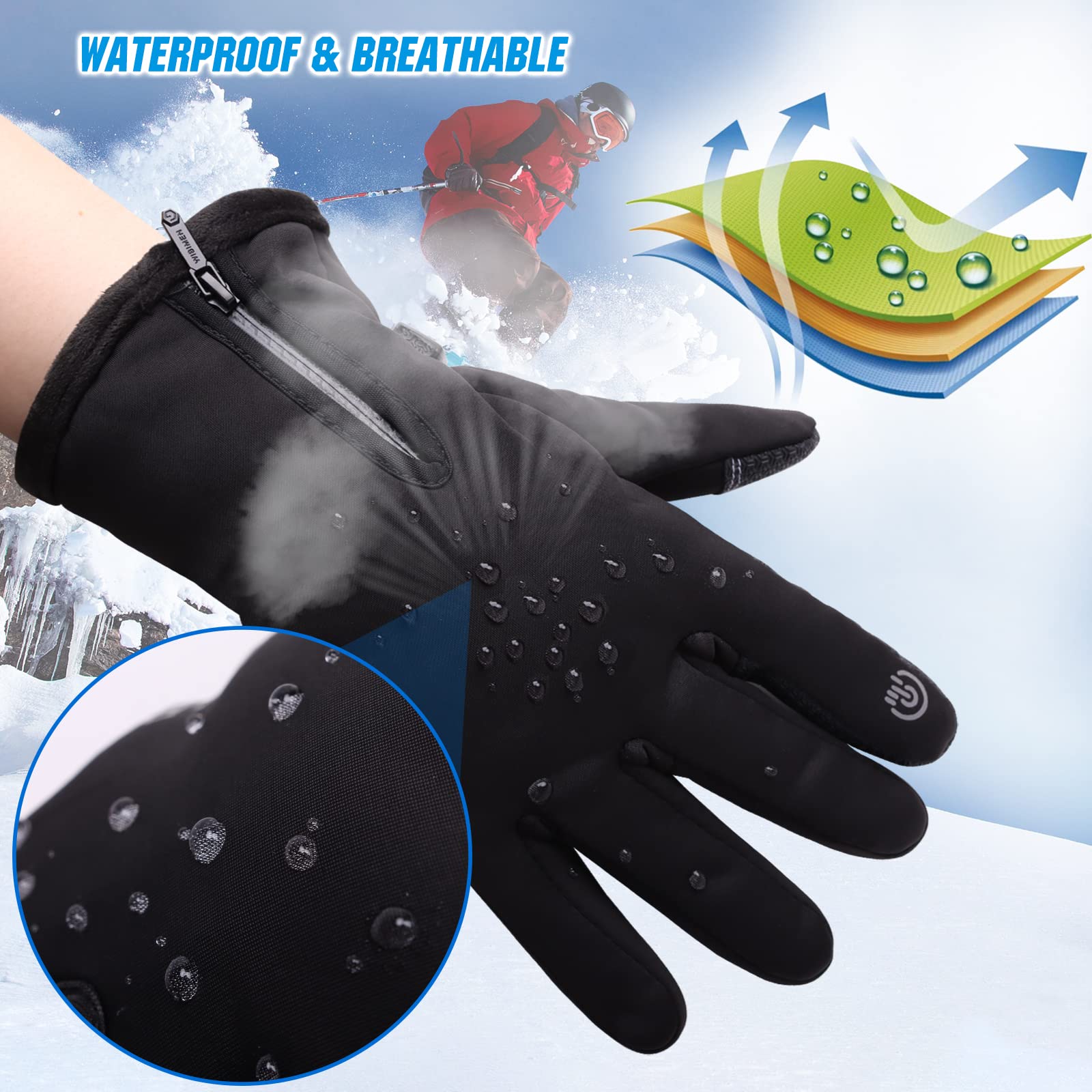 ATERCEL Guanti da sci impermeabili 3M Thinsulate caldi