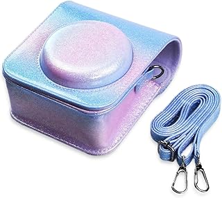 حافظة كاميرا ميني 12 من فاشون مانيا، حقيبة كاميرا من الجلد الصناعي مع حزام كتف قابل للتعديل، حقيبة حمل صلبة واقية لفوجي انستاكس ميني 12، لون ازرق وزهري، عصرية