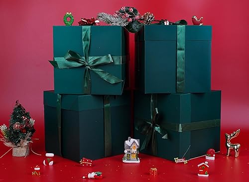 Miniatura 6 de Elephant-package Cajas de regalo de cumpleaños medianas de 8.7 pulgadas con tapa y cinta, cajas de regalo cuadradas  4 unidades (verde), cajas de