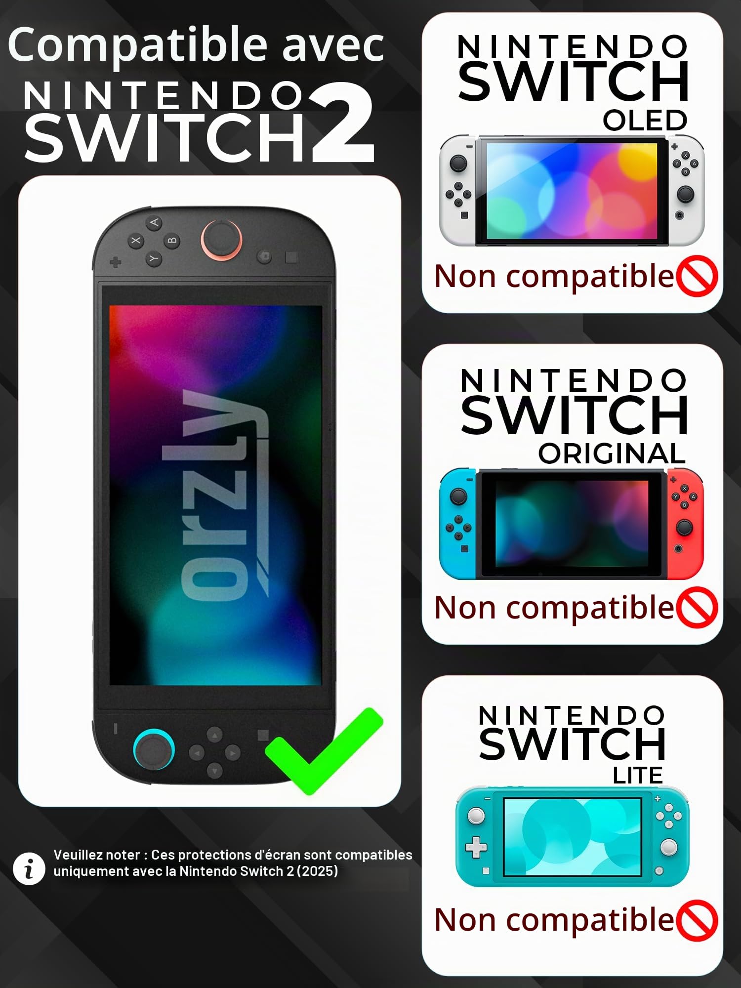 Orzly Lot de 4 protections d'écran en verre trempé compatibles avec Nintendo Switch 2, avec kit d'installation, verre 9H, installation facile en une seule touche, anti-rayures et sans bulles