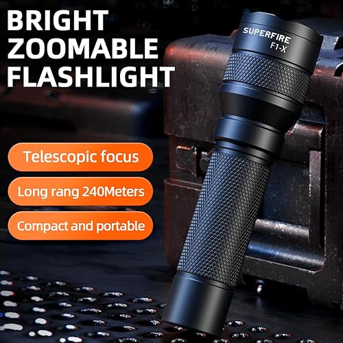 Miniatura 2 de SuperFire Mini linterna táctica LED, compacta y con zoom, recargable con 4 modos, para el hogar, campamento y emergencia (F1-X)