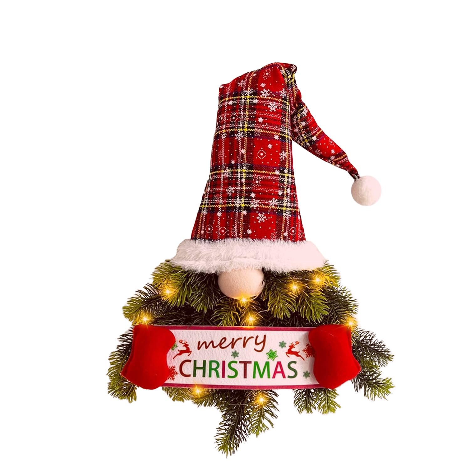 Couronne de Porte de Noël à LED avec Père Noël pour Extérieur，Rouge