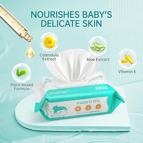 Miniatura 2 de MATERN'ELLA Toallitas para bebés, toallitas para pañales para piel sensible, toallitas húmedas con 99% a base de agua, hipoalergénicas, seguras y