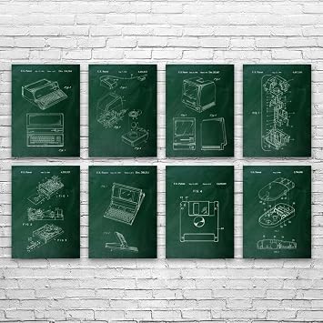 Computer Patent Prints Set of 8 8x10, Computer Science Art, Programmer Gift, Computer Lab Art, Computer Nerd Gift, Wall Art Green Chalkboard