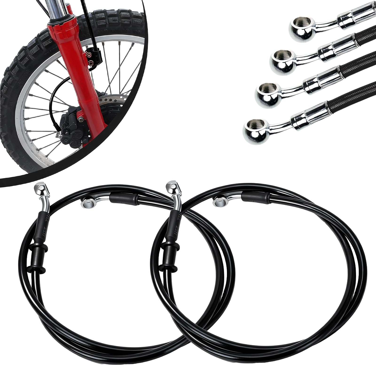 JFG RACING 2 Stück Motorrad-Bremsschläuche, 500mm–2000mm, hydraulisch verstärkte Bremskupplungsschläuche für Pit Dirt Bike Enduro, Motocross, ATV, Quad (1300mm Schwarz)