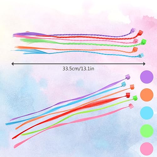 Miniatura 2 de Paquete de 48 accesorios para el cabello para niñas, extensiones de cabello de colores para niños, pinzas de pelo arcoíris de nailon para niños