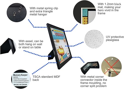 Miniatura 8 de Marco para cómics, 8 unidades, protección UV, tapete blanco, se adapta a cómics actuales de hasta 6 34 x 10 14 pulgadas, para pared o mesa, clips de